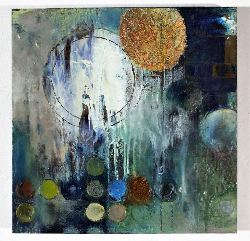 Alan Soffer, White Microcosm, encaustic on board, 16 x 16 inches, not dated