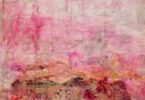 Abstract painting in shades of red and pink. The word “vulnerable” is hidden by paint and a wash.