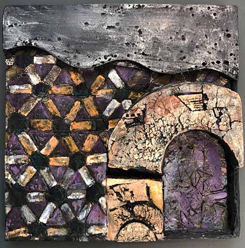 Brown and purple ceramic relief, 16 x 15 x 2.5