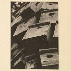 sepia toned photograph of a pile of bird boxes