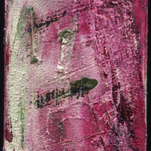 abstract painting mainly in pink with extra white and black strokes