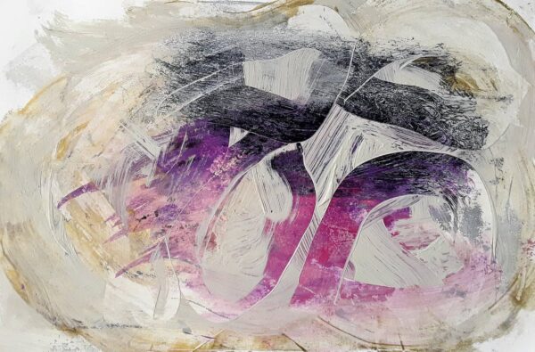abstract work with purple and black background overlaid with white strokes