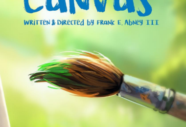 Canvas written and directed by Frank E Abney III a green background with a brush at the bottom of the image which has a little green paint on the tip.