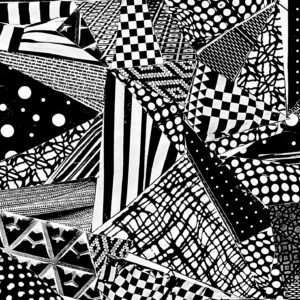 black and white collage of triangular pieces of paper
