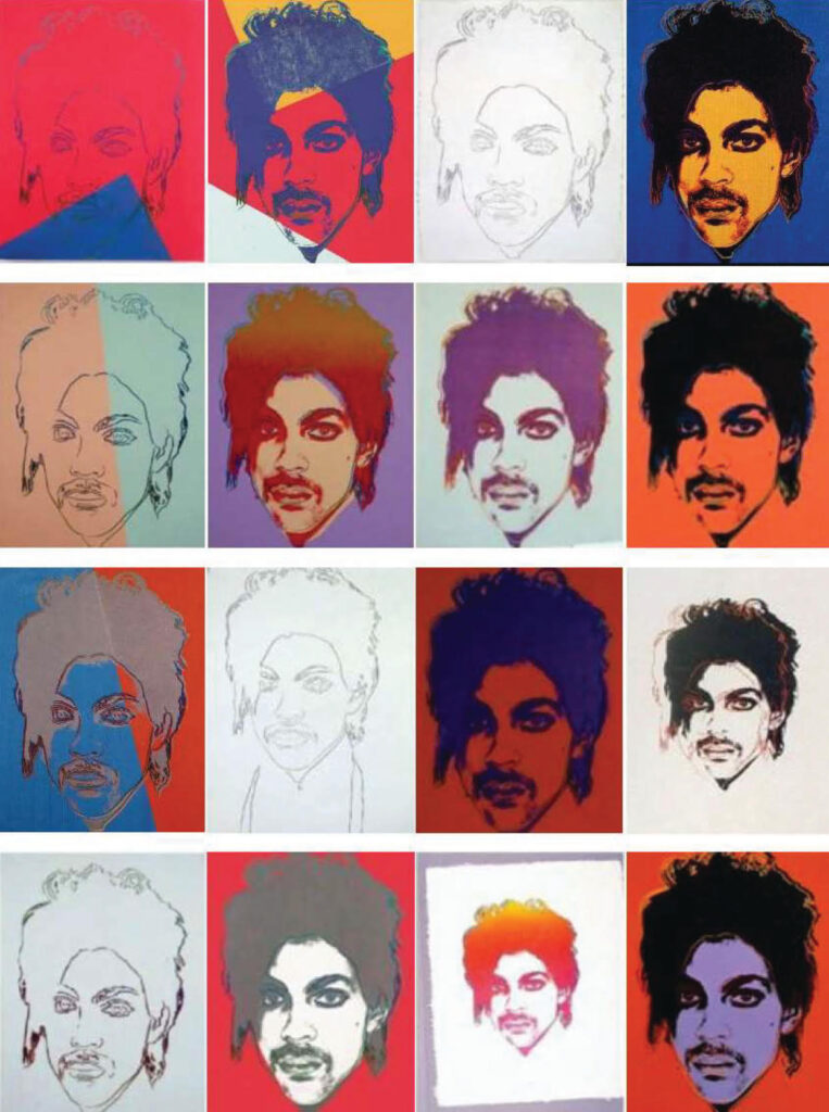 Andy Warhol created 16 works based on Lynn Goldsmith’s photograph-14 silkscreen prints and two pencil drawings. The works are collectively known as the Prince Series.